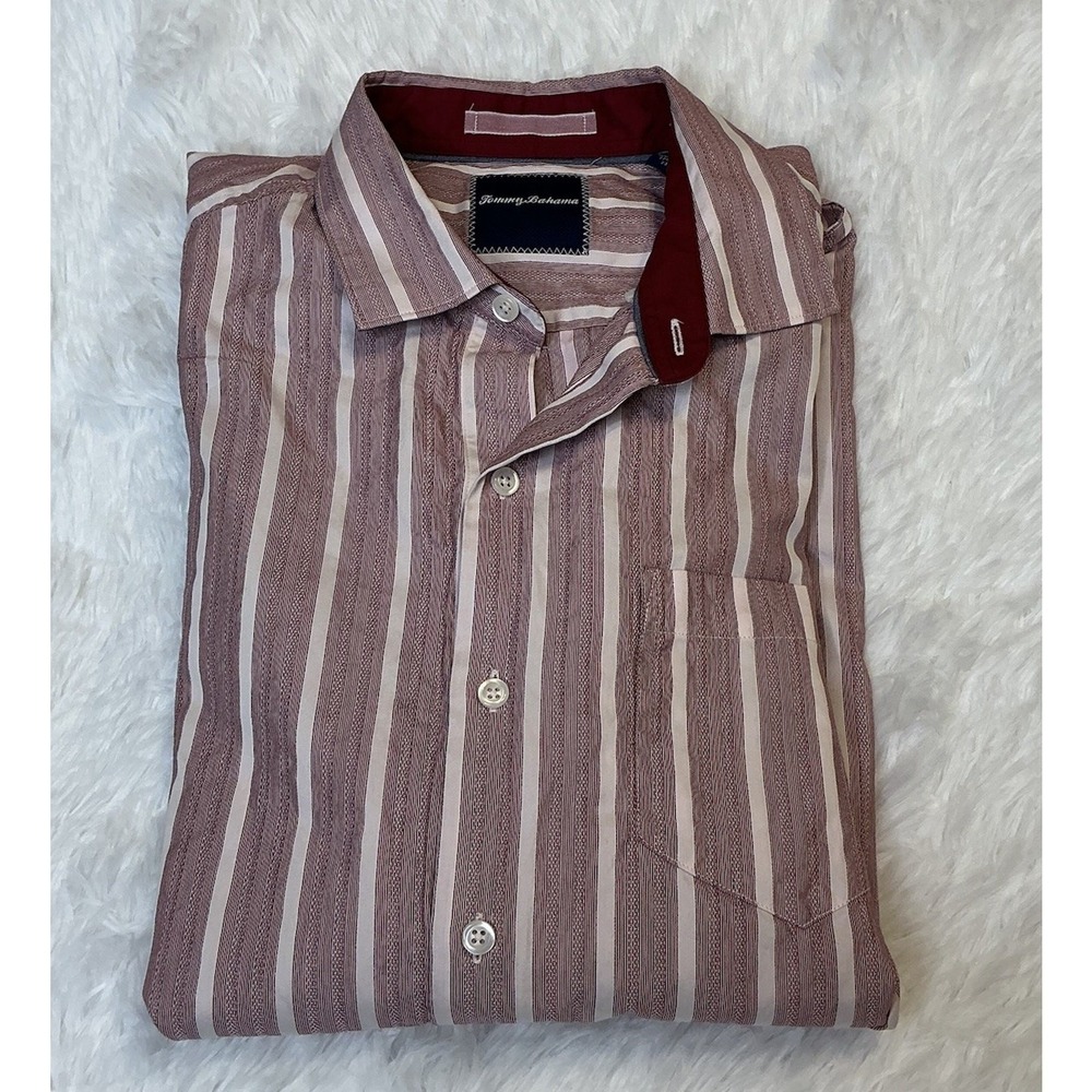 Tommy Bahama Men's Button Down Long Sleeve Striped Medium Burgundy/ White Shirt